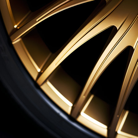 3d rendering of a car wheel on a black background with reflectionの素材