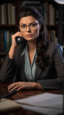 Portrait of a beautiful businesswoman talking on the phone in officeの素材
