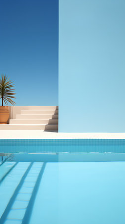 Swimming pool with stairs and palm tree, 3d render.の素材