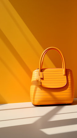 Orange leather bag on the floor in the room. 3d renderingの素材