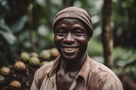 Portrait of a smiling african man in the coffee plantation.の素材