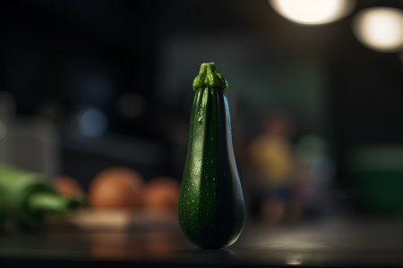 Zucchini in the kitchen at night. Blurred background.の素材
