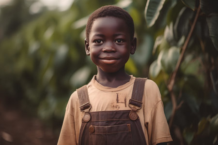 Portrait of a smiling african little boy in the corn fieldの素材