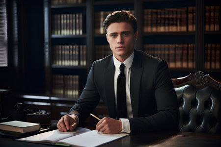 Lawyer working in his office. Lawyer working with documents.の素材