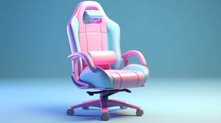 Pink office chair on blue background. 3d rendering. Computer digital drawing.の素材