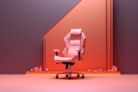 Office armchair on a red wall background. 3d rendering.の素材