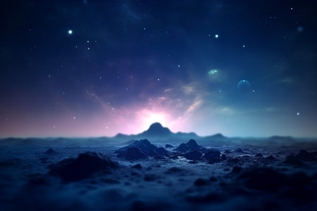 Fantasy alien planet with nebula and stars. 3d renderingの素材