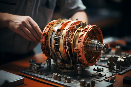 Repair and maintenance of a car engine. Close-up.の素材