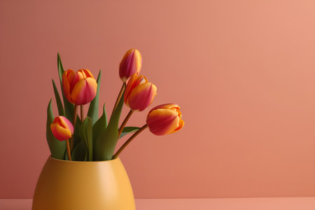 Bouquet of tulips in a vase on a pink backgroundの素材