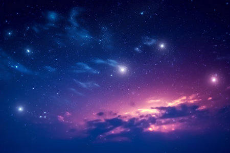 Night sky with stars and nebula as background, 3d renderの素材