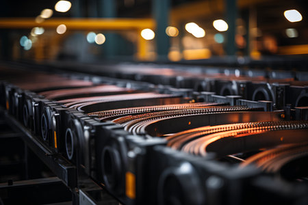 Production line of the electric power plant. Industrial background. Selective focusの素材