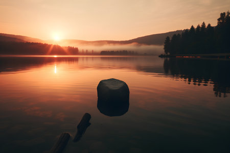 Mountain lake at sunrise. Dramatic and picturesque scene.の素材