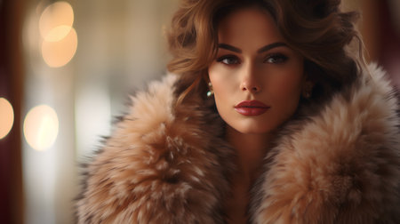 Portrait of a beautiful young woman in a luxurious fur coat.の素材