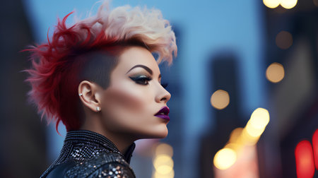 Fashion portrait of young beautiful woman with red hair and evening make up.の素材