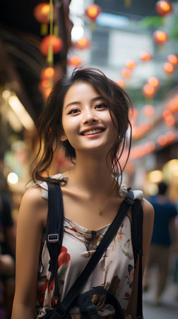 Portrait of a beautiful asian woman smiling and looking at cameraの素材