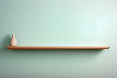 Wooden shelf with vase on green wall. 3d renderの素材