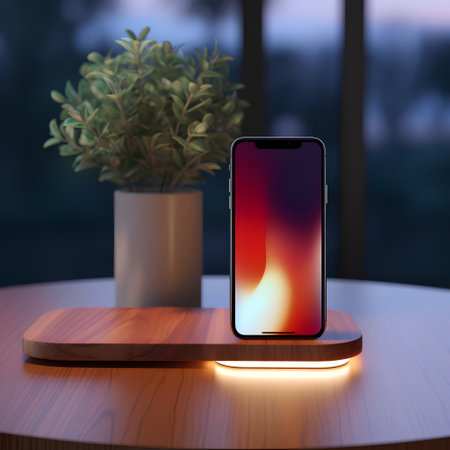 Smartphone on a wooden table in a cafe. 3d renderingの素材