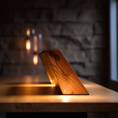 Wooden table in front of a brick wall. 3d renderingの素材