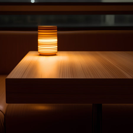 Candle light on the wooden table in coffee shop, stock photoの素材