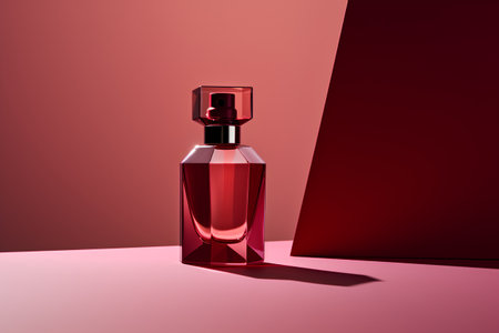 Perfume bottle on pink background. 3d render illustration.の素材