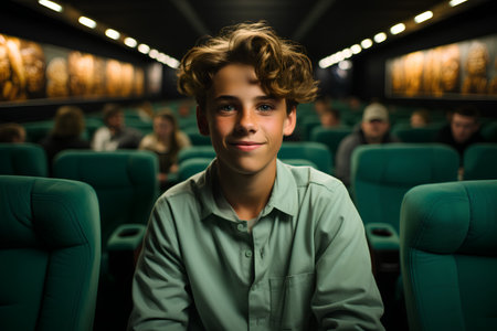 Portrait of a handsome young man in the cinema. Cinema concept.の素材