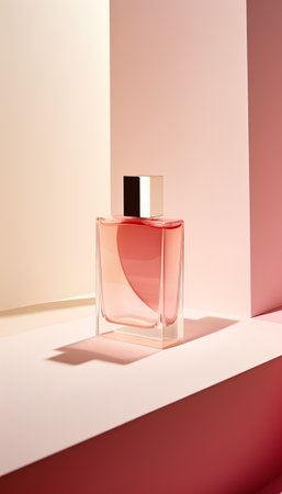 Perfume bottle on a pink background. 3d rendering.の素材