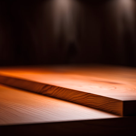 Wooden floor on the background of a stage illuminated by spotlightsの素材