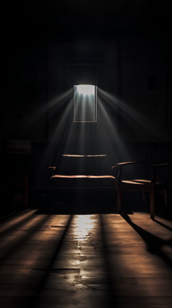 Light from the window in the dark room. 3d rendering.の素材