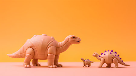 3d render of dinosaurs on orange background. Minimal concept.の素材
