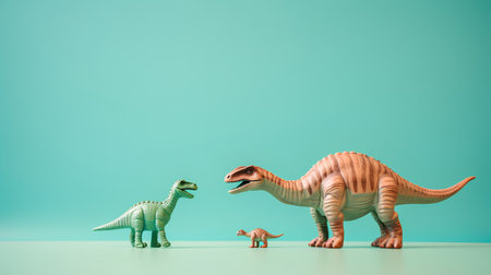 Triceratops and dino figurines on green backgroundの素材