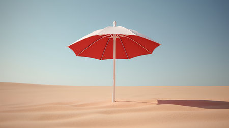 3d render of a beach umbrella in the sand with copy spaceの素材