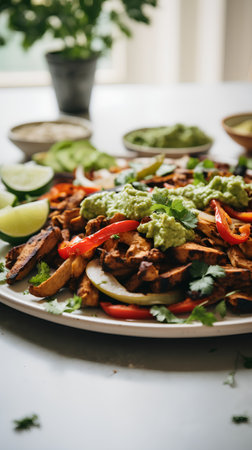 Traditional mexican nachos with guacamole and vegetablesの素材