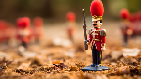 Miniature people : Soldier with Royal Guard in the garden. Selective focus.の素材