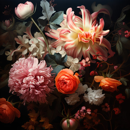 Floral background with dahlias and roses. Vector illustration.の素材