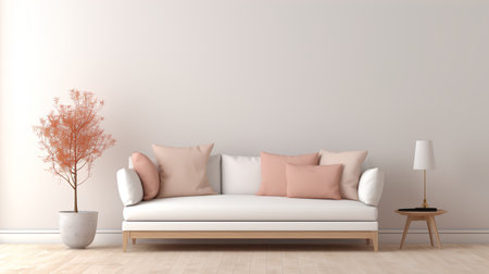Modern interior with sofa and pillows. 3d render illustration.の素材