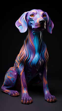 Doberman dog on black background. 3D rendering. Neon colors.の素材