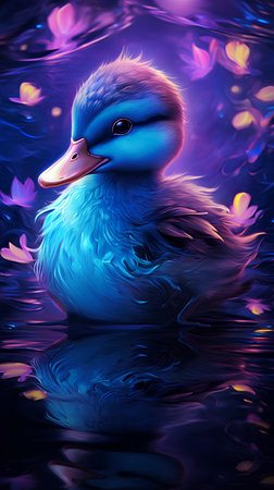 Duck swimming in the water. Illustration of a blue duck.の素材