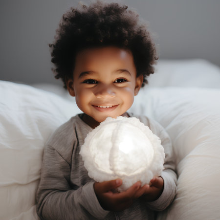 Cute african american little girl holding a christmas ballの素材