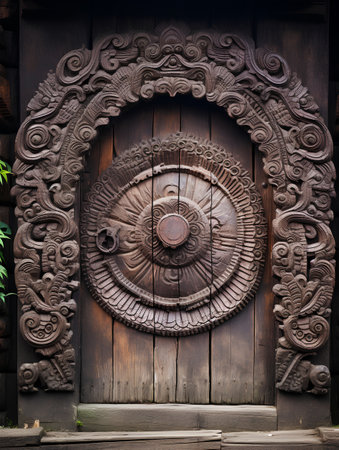 Wooden door of chinese temple in Chiang Mai, Thailandの素材