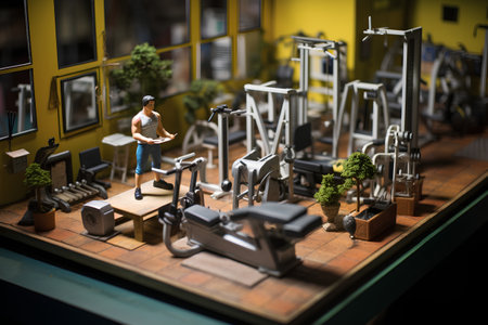 Miniature people : Worker in the gym. Gym and fitness concept.の素材