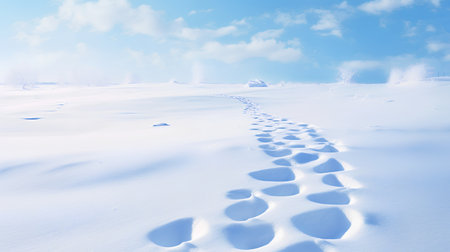 Footprints in the snow. Winter landscape. 3D illustration.の素材
