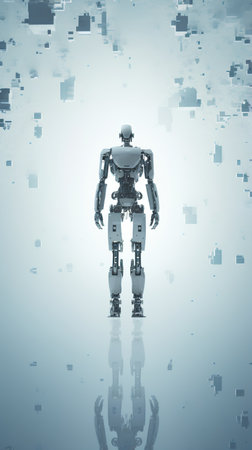 Robot on abstract background. Artificial intelligence concept. 3D Renderingの素材
