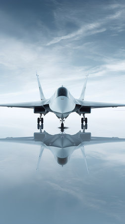 3D Illustration of a military fighter jet flying in the skyの素材