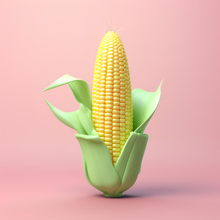 Corn on the cob on a pink background. 3d rendering.の素材