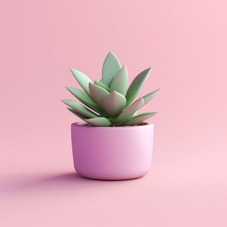3d render of succulent in pot on pastel pink backgroundの素材