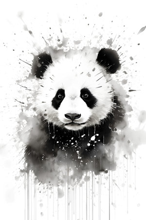 Panda in watercolor painting on a white background. Digital art painting.の素材