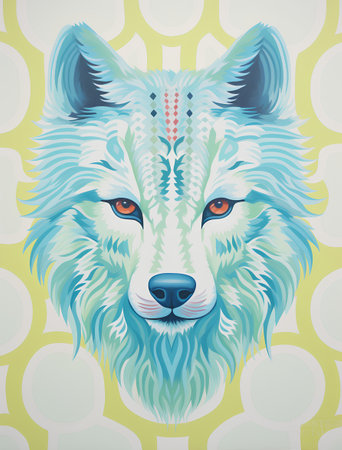 Portrait of a wolf with a patterned background. Vector illustration.の素材