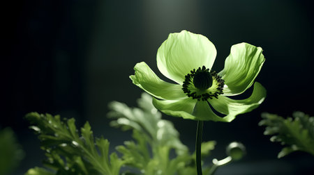 Beautiful green poppy flower on dark background. Close-up.の素材