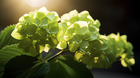 Close up of green hydrangea flowers in the garden.の素材