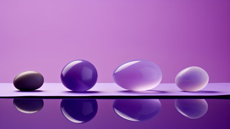 Easter eggs on a purple background. 3d render illustration.の素材